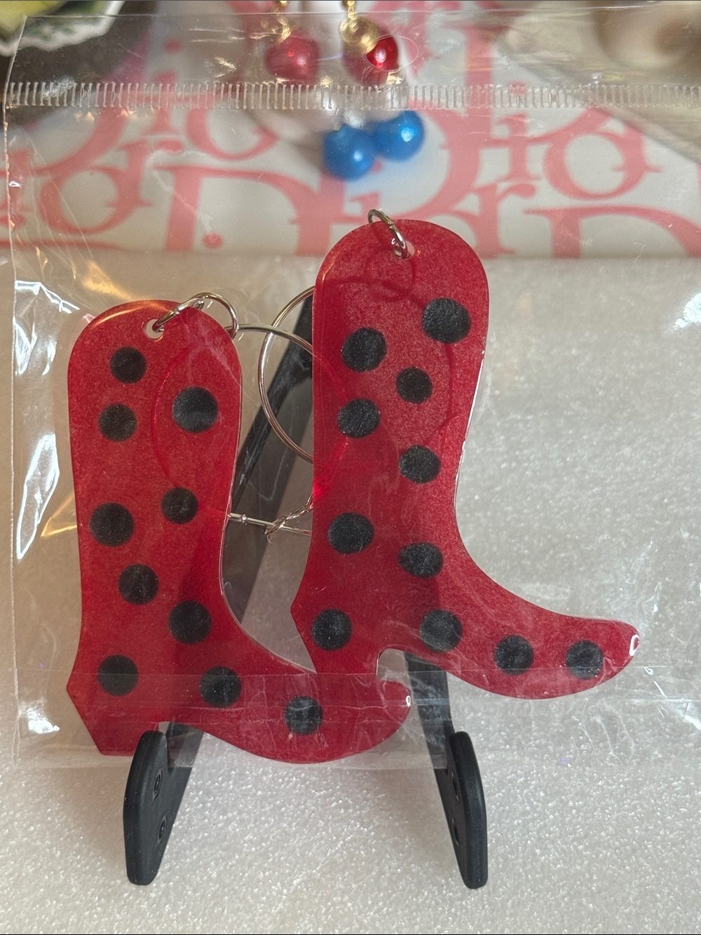 Red Polka Dot Cowgirl Boot Earrings